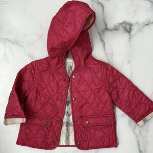 BURBERRY CHILDREN Red Quilted Button Up Jacket 9m